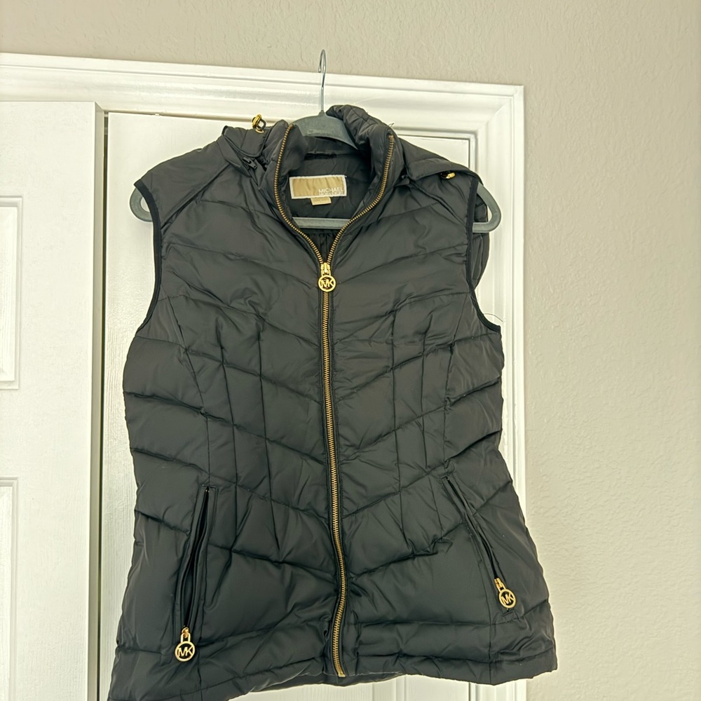 Michael Kors Black Puffer Vest with Gold Accents